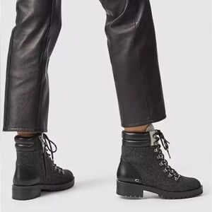 COACH Lorren Combat Boots Dark Gray Tweed Lug Soles Signature Logo EC Size 7